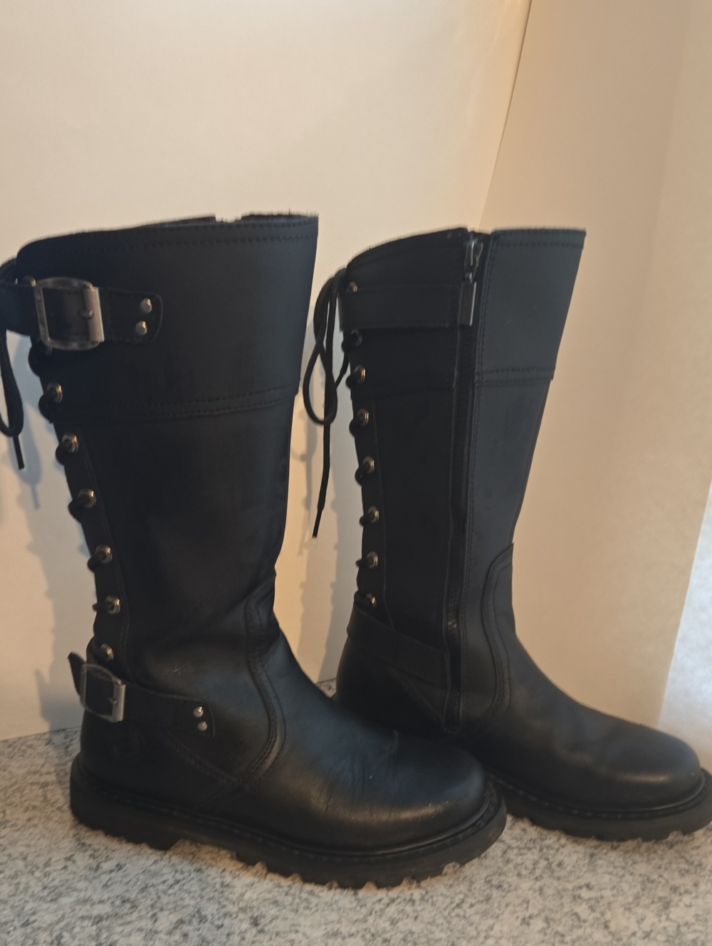 Milwaukee Black Leather Motorcycle Riding Boots Size 8.5
